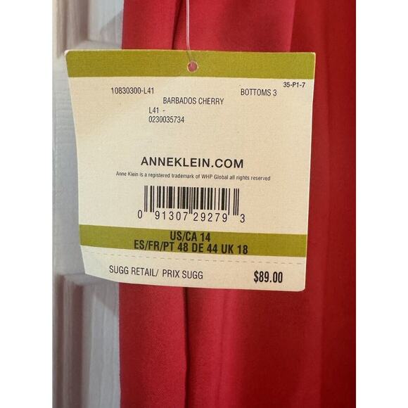 Anne Klein Slim Ankle Pants SZ 14 Red Barbados Cherry Stretch Front Zip Trousers - Picture 6 of 7